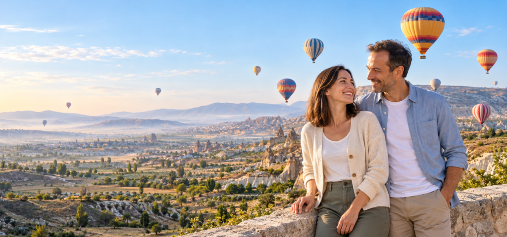 Kapadokya manzarasında tatil keyfi