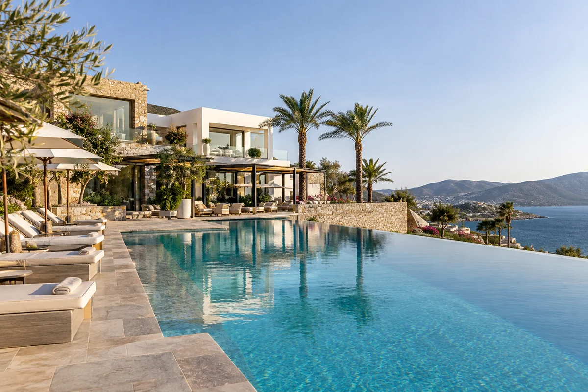 Havuz ve deniz manzaralı tatil oteli